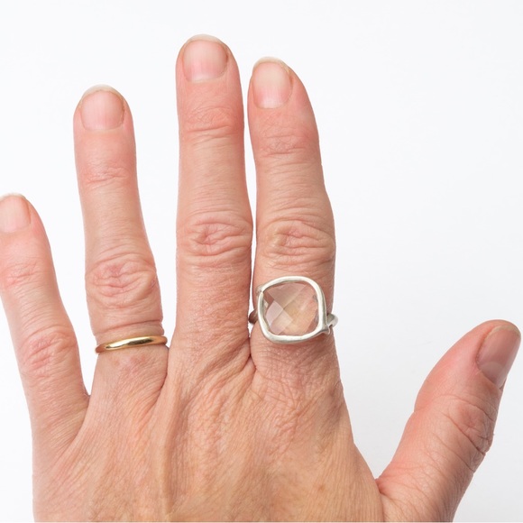 Vintage clear faceted stone silver ring & large stone unique eye catching 7.25 - Picture 6 of 16